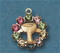 Chalice and Colored Crystal First Communion Medal Gold Plate, # 43427