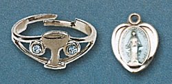 Chalice Ring & Miraculous Medal First Communion Set Silver Plate, # 96519