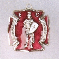 Red Enameled Sterling Silver St. Florian Medal 3/4", Your Choice of Chain, # 96640