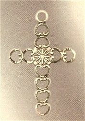 1" x 11/16" Pierced Hearts Cross Solid 14kt Gold, Free Chain, # 43523