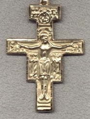2" San Damiano Crucifix in Solid 14kt Gold, Free Chain, # 43526