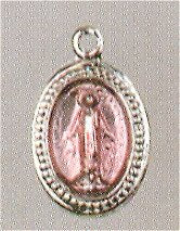 Sterling Miraculous Medal ridge-border 1/2" Pink Enamel, Your Choice of Chain,, # 43606