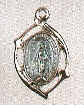 Miraculous Medal, Blue Enamel, 3/4", Sterling, Your choice of chain # 43629