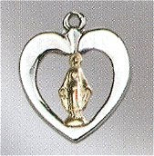 5/8" Miraculous Heart Medal, 14kt Gold Filled in Sterling, Your choice of chain # 43634