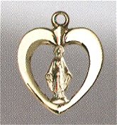 5/8" Miraculous Heart Medal Pierced Solid 14kt Gold, Free Chain, # 43635