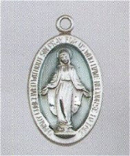 Miraculous Medal 13/16" Sterling w/ blue Enamel, Your choice of chain  # 43650