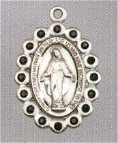 Jet Black Crystal Border Miraculous Medal 13/16" Sterling Silver, Your choice of chain, # 43661