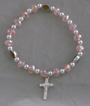 Miraculous Medal Elastic Bracelet, Pink with cross, 12-Count Value Pack, # 10