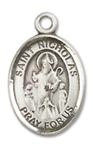 1/2" Sterling Silver St. Nicholas Charm Medal, Your Choice of Chain, # 10001