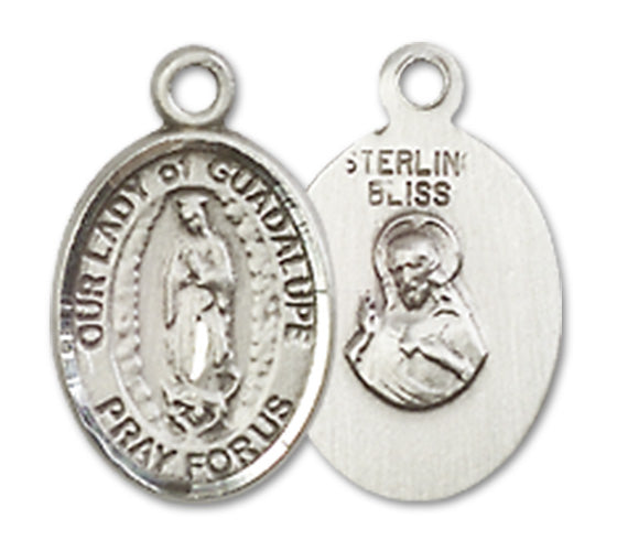 Our Lady of Guadalupe Charm Medal, Sterling Silver, 1/2", your choice of chain, # 10057