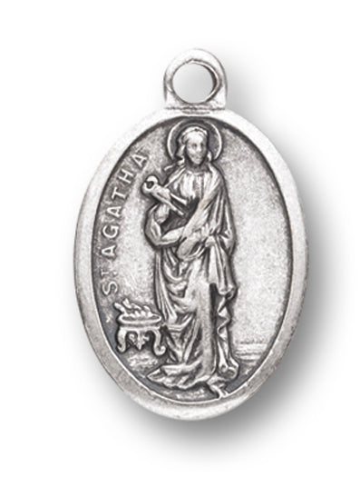 St. Agatha Silver Oxidized Medal, 1" overall, # 1006