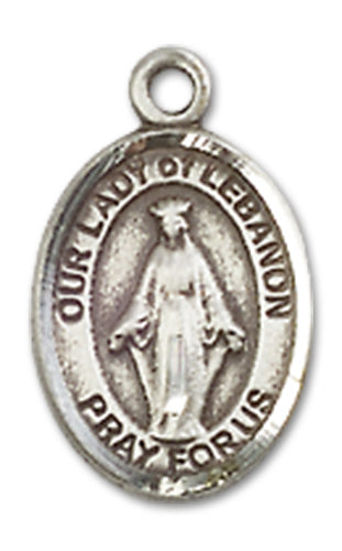 Our Lady of Lebanon Charm Medal, Sterling Silver, 1/2", Your Choice of Chain, # 10086