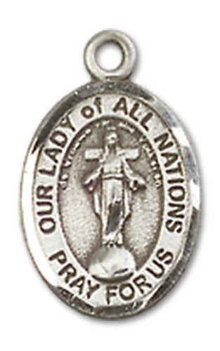 Our Lady of All Nations Charm Medal, Sterling Silver, 1/2", your choice of chain, # 10097