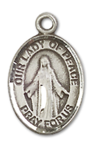 Our Lady of Peace Charm Medal, Sterling Silver, 1/2", Your Choice of Chain, # 10099