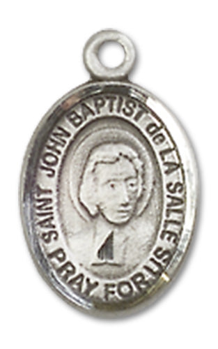 1/2" Sterling Silver St. John Baptist de la Salle Charm Medal, Your Choice of Chain, # 10116
