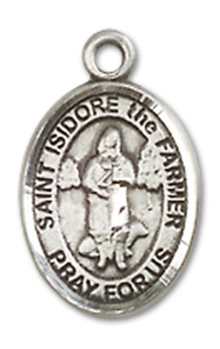 1/2" Sterling Silver St. Isidore the Farmer Charm Medal, Your Choice of Chain, # 10128