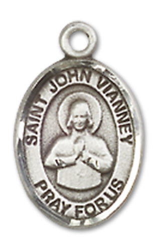 1/2" Sterling Silver St. John Vianney Charm Medal, Your Choice of Chain, # 10134