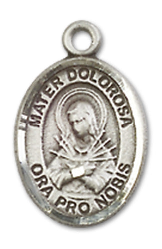 Mater Dolorosa Charm Medal, Fine Pewter, 1/2", Your Choice of Chain, # 10534