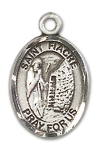 St. Fiacre Oval Charm Medal, Fine Pewter, 1/2", Your Choice of Chain, # 10545