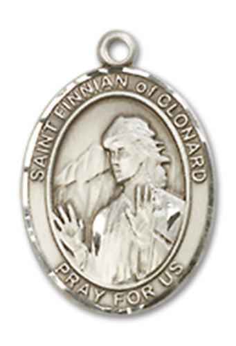 St. Finnian of Clonard Charm Medal, Sterling Silver, 1/2", Your choice of chain, # 10164