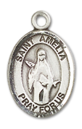 St. Amelia Charm Medal, Sterling Silver, 1/2", Your Choice of Chain, # 10169