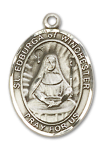 St. Edburga of Winchester Charm Medal, Sterling Silver, 1/2", Your choice of chain, # 10181