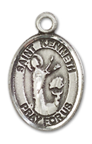 1/2" Sterling Silver St. Kenneth Charm Medal, Your Choice of Chain, # 10189