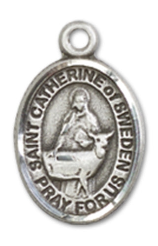 St. Catherine of Sweden Charm Medal, Sterling Silver, 1/2", Your choice of chain, # 10193