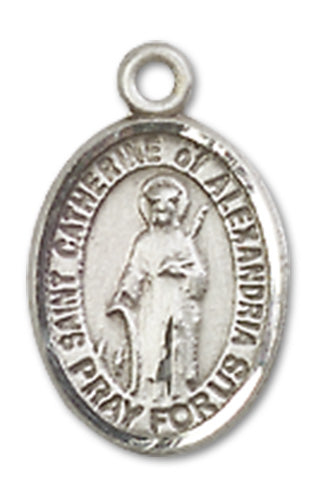 St. Catherine of Alexandria Charm Medal, Sterling Silver, 1/2", Your choice of chain, # 10199