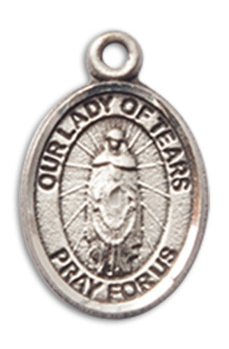 Our Lady of Tears Charm Medal, Sterling Silver, 1/2", Your Choice of Chain, # 10203