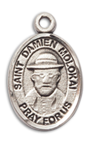 St. Damien of Molokai Charm Medal, Sterling Silver, 1/2", Your choice of chain, # 10270