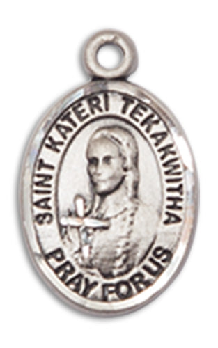 1/2" Sterling Silver St. Kateri Tekakwitha Charm Medal, Your Choice of Chain, # 10292