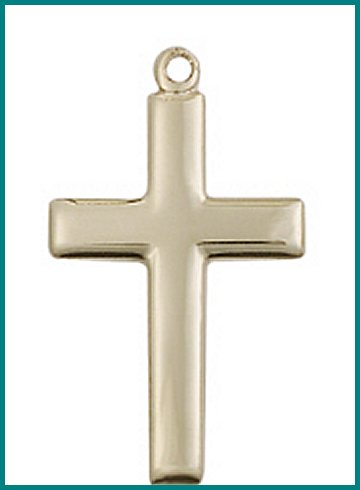 Solid 14kt Gold Cross Medal, 7/8", Free Chain, # 104019