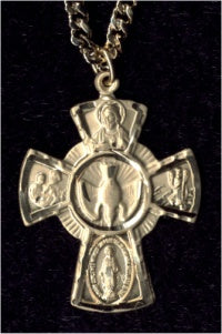 Solid 14kt Gold 5-Way Medal, 1-1/16", Free Chain, # 97034