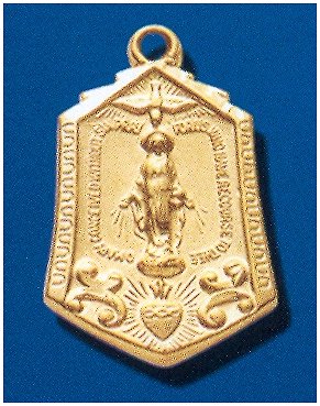 16kt Gold over Sterling Silver Miraculous Medal with Holy Spirit & The Immaculate Heart of Mary,  7/8",  Your choice of chain, #104434