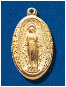 16kt Gold over Sterling Silver Miraculous Medal, 7/8".  With your choice of chain, #104438