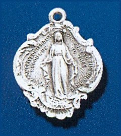 Sterling Silver Miraculous Medal,  5/8", #104443, with your choice of chain.