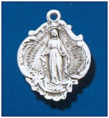 Sterling Silver Miraculous Medal, 1/2", #104444, with your choice of chain.