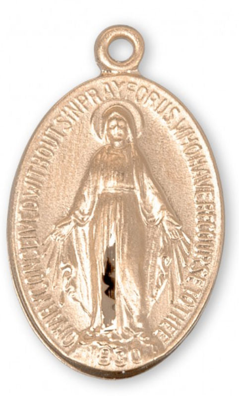 16kt Gold over Sterling Silver Miraculous Medal, 13/16", Your choice of chain, #104452.