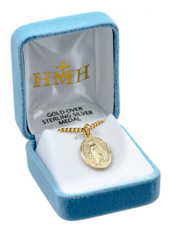 16kt Gold over Sterling Silver Miraculous Medal, 13/16", Your choice of chain, #104452.