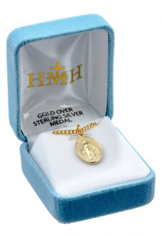 16kt Gold over Sterling Silver Miraculous Medal, 11/16", Your choice of chain, #104453.