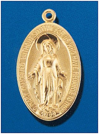 16kt Gold over Sterling Silver Miraculous medal, 1-1/16", With your choice of chain, #104455.
