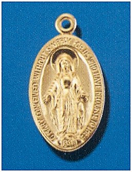 16kt Gold over Sterling Silver Miraculous medal, 3/4", With your choice of chain, #104456