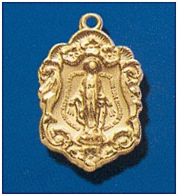 16kt Gold over Sterling Silver Ornate Miraculous Medal, 3/4", With your choice of chain, #104457
