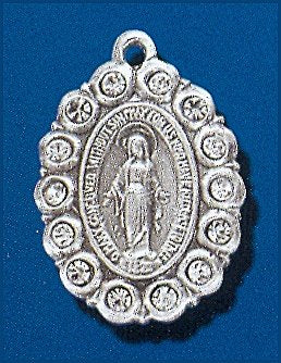 Sterling Silver Clear Crystal Miraculous Medal, #104460, 13/16"