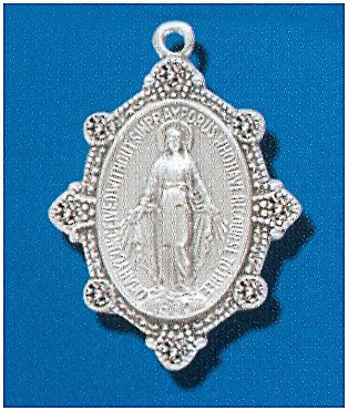 Sterling Silver Miraculous Medal with Clear Crystals on the Edge, #104466, 15/16".