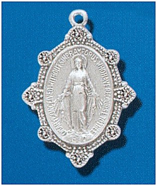 Sterling Silver Miraculous Medal with Clear Crystals on the Edge, #104466, 15/16".