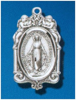 Sterling Silver Miraculous Medal with a Couple of Angels, #104469, 13/16".