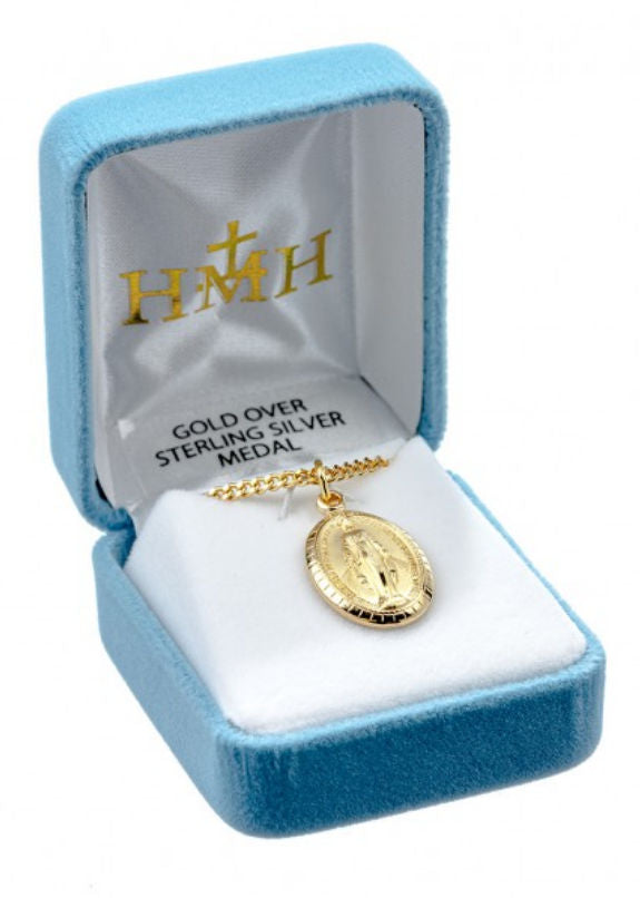 16kt Gold over Sterling Silver Miraculous Medal, 3/4", Your choice of chain, #104474,