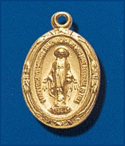 16kt Gold over Sterling Silver Miraculous medal, 11/16", With your choice of chain, #104479